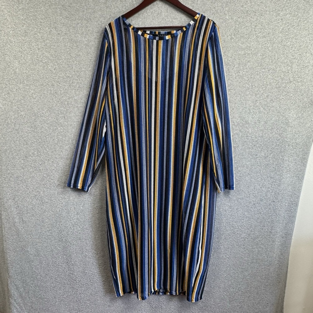 Eloquii Striped Midi Dress With Slip Womens 20 Polyester Stretch Boho Casual‎